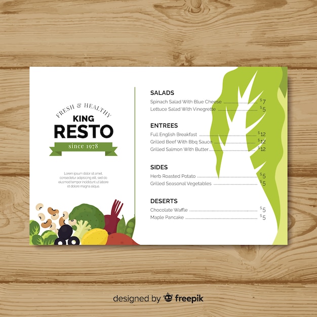 Flat colorful healthy food menu