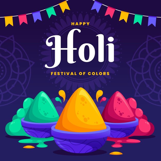 무료 벡터 편평한 다채로운 holi gulal