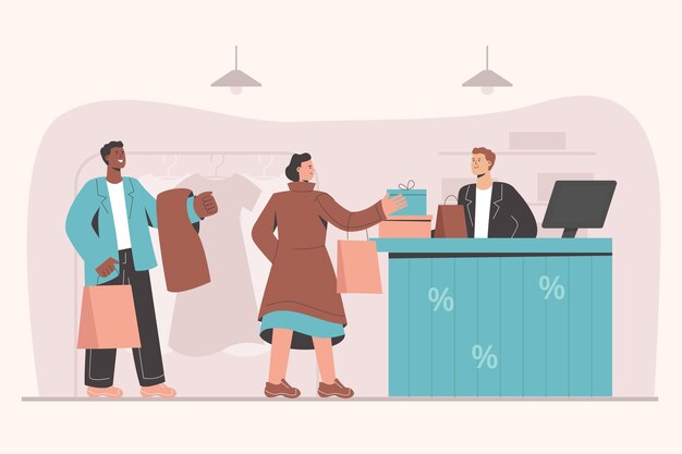 Flat and colorful illustration of people shopping