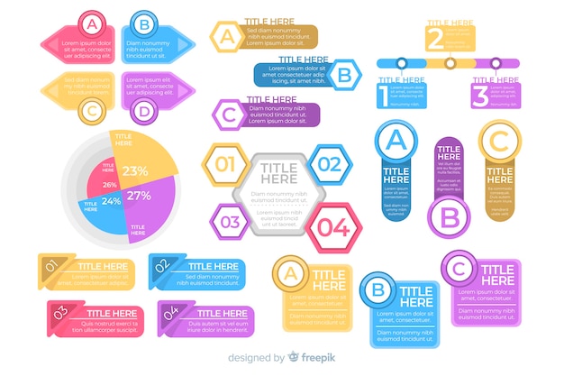 편평한 화려한 infographic 요소 컬렉션