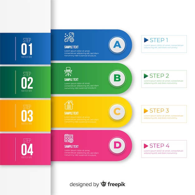 Flat colorful infographic steps collection