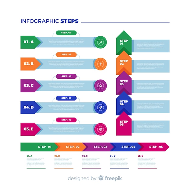 Flat colorful infographic steps collection