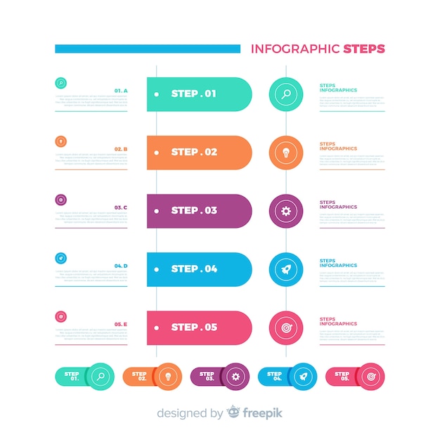 Flat colorful infographic steps collection