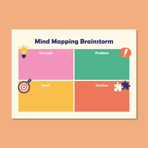 Flat colorful mind mapping brainstorm graphic organizer infographic