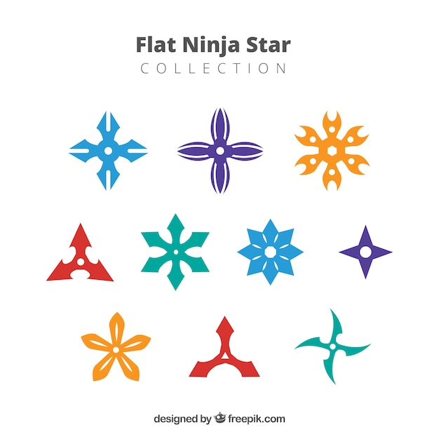 Free vector flat colorful ninja star collection