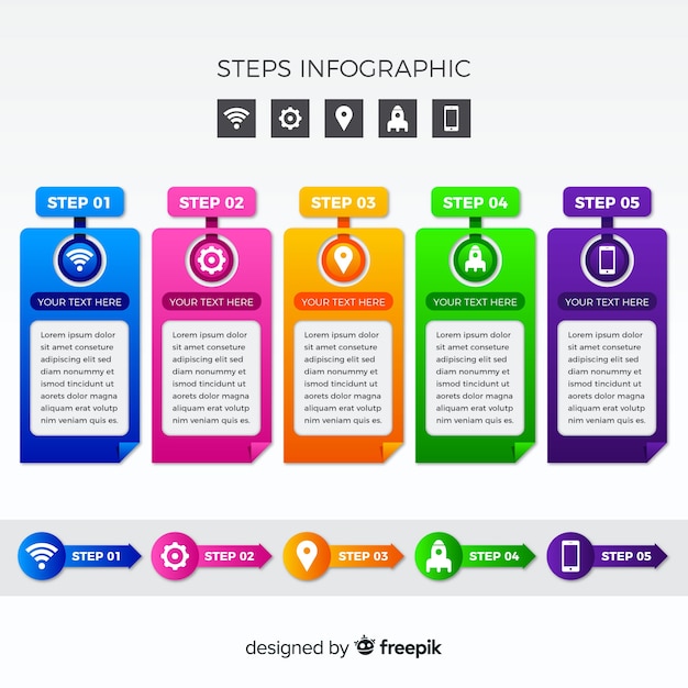 편평한 화려한 번호 단계 infographic