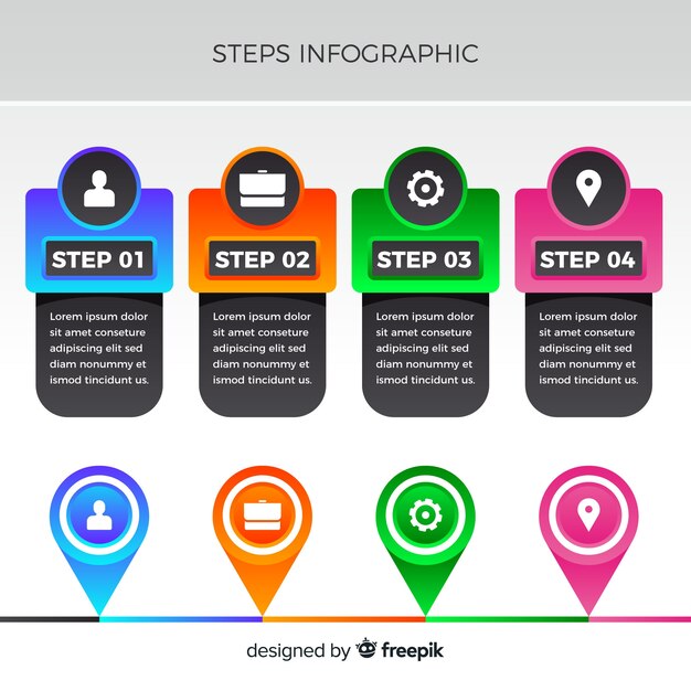 平らなカラフルな番号付きステップインフォグラフィック