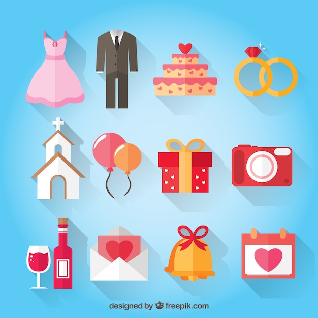 Free vector flat colors wedding accessories