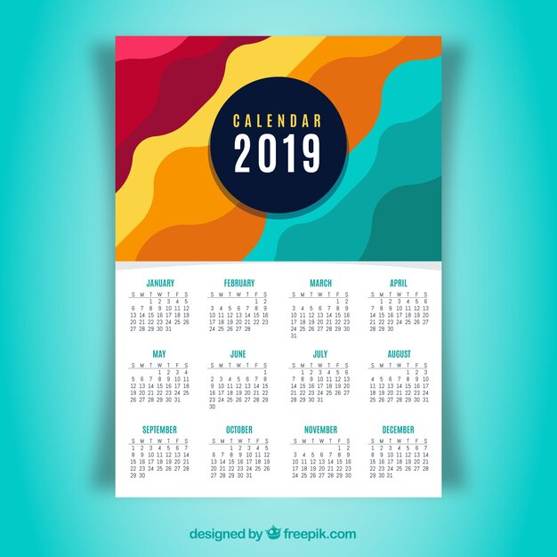 Плоский красочный календарь на 2019 год