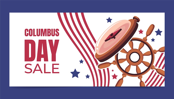 Free Vector flat columbus day horizontal sale banner template