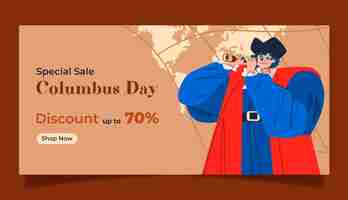 Free vector flat columbus day horizontal sale banner template