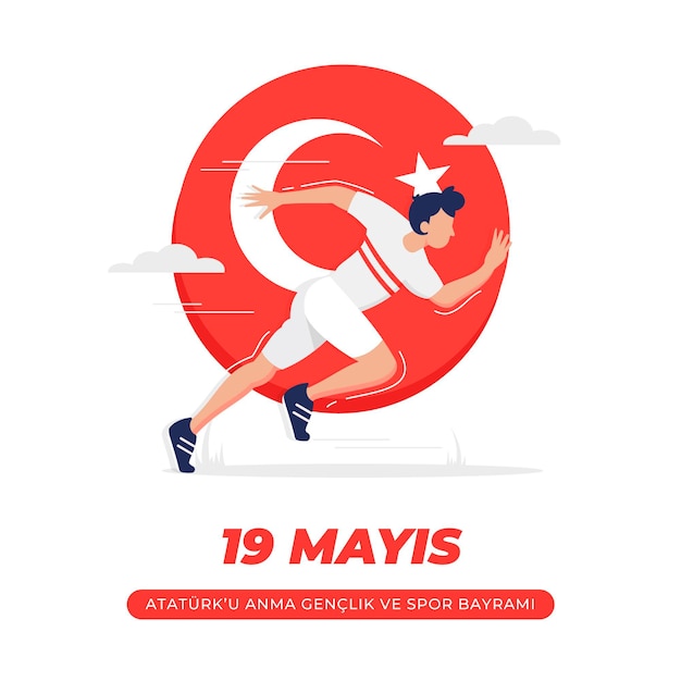 Flat commemoration of ataturk, youth and sports day illustration