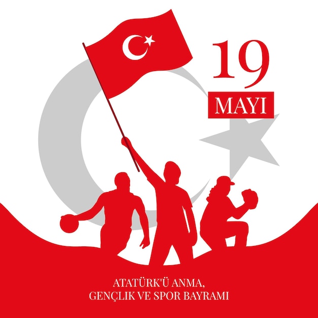 Flat commemoration of ataturk, youth and sports day illustration