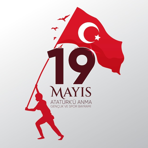 Flat commemoration of ataturk, youth and sports day illustration Free Vector