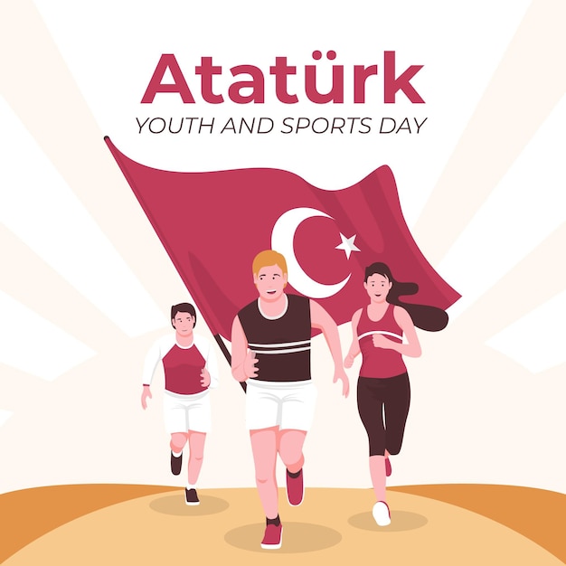 Flat commemoration of ataturk, youth and sports day illustration