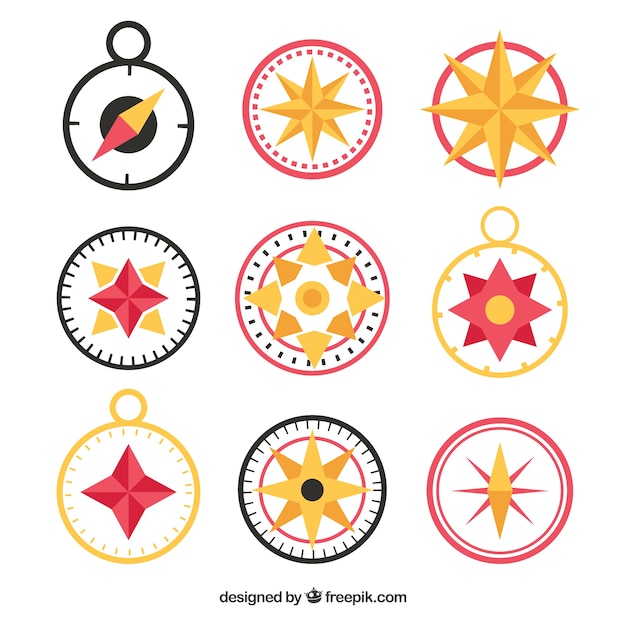 Free vector flat compass collection