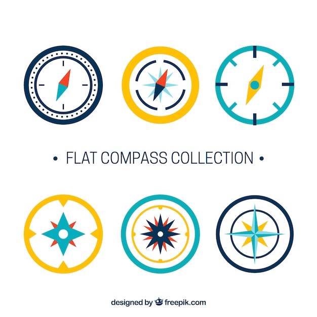 Free vector flat compass collection