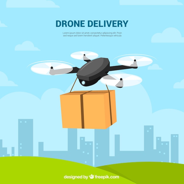 Free vector flat composition of drone delivery