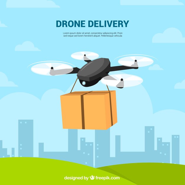 Бесплатное векторное изображение Плоская композиция доставки дрона