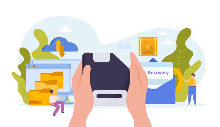 Free Vector flat concept of backup and data recovery with folders and cloud storage vector illustration