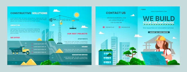 Free vector flat construction brochure template