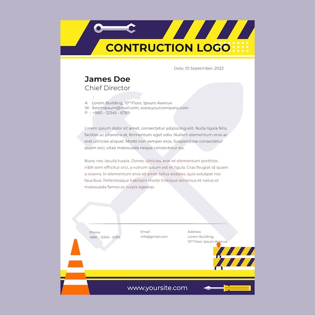 Free vector flat construction company letterhead template