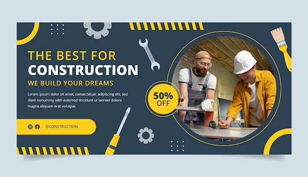 Flat construction company sale banner template