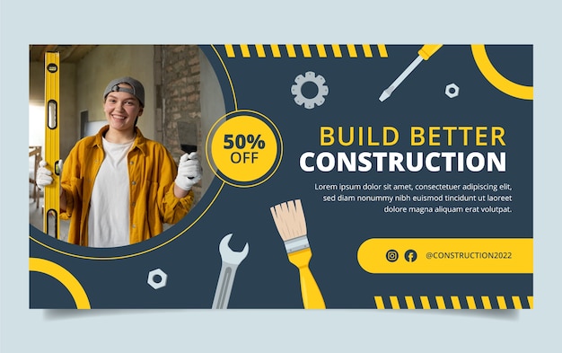 Free vector flat construction company social media promo template