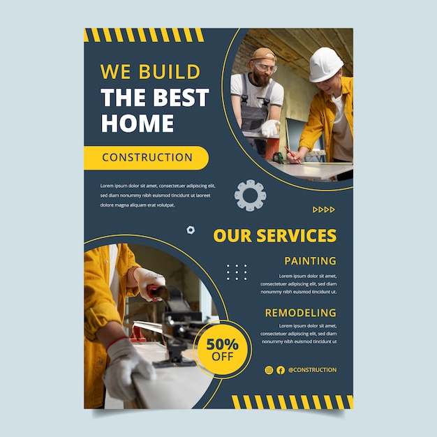 Flat construction company vertical poster template