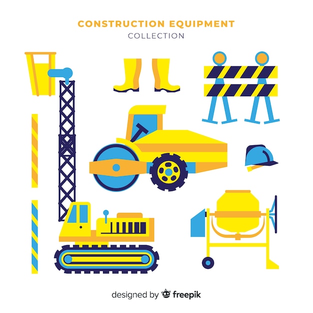 Бесплатное векторное изображение Коллекция плоского строительного оборудования