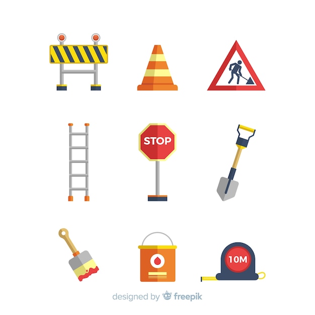 Free vector flat construction equipment collection