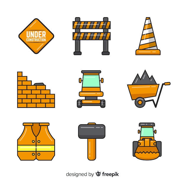 Free vector flat construction equipment collection