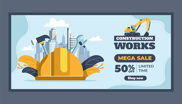 flat construction horizontal sale banner template