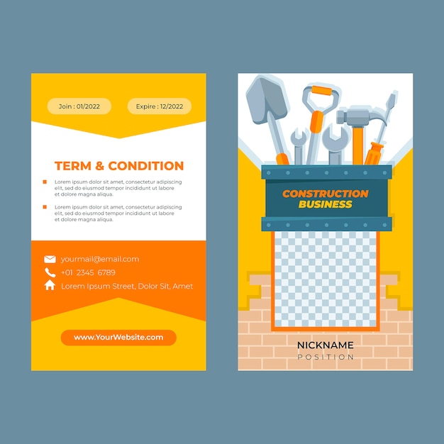 Free vector flat construction id card template