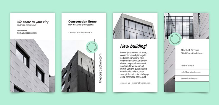 Free Vector flat construction instagram stories collection