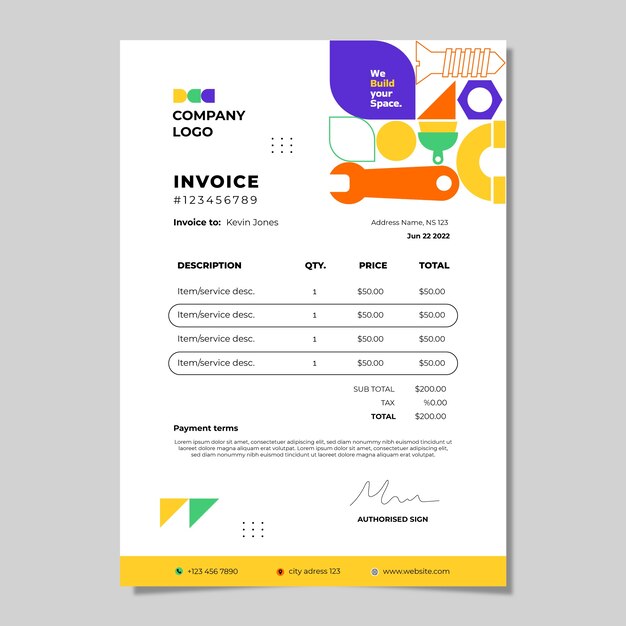 Flat construction invoice template