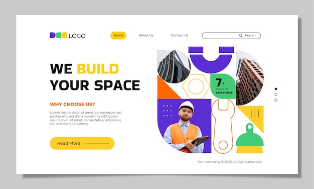 Free vector flat construction landing page template