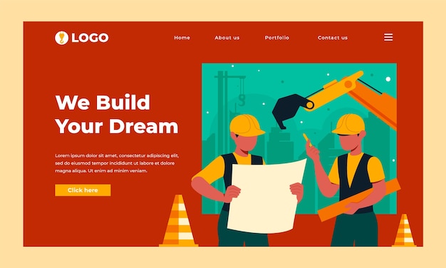 Free vector flat construction landing page template