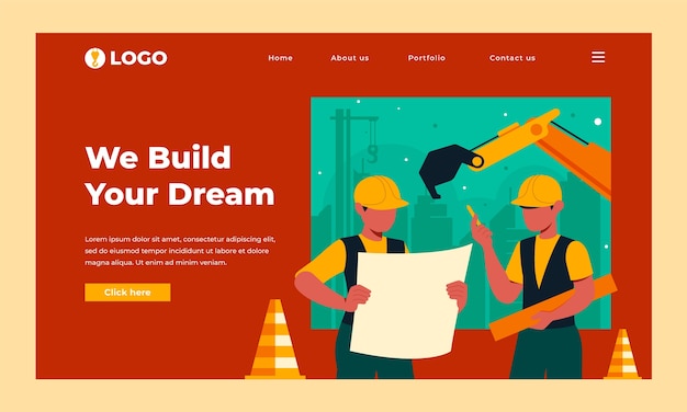 Flat construction landing page template