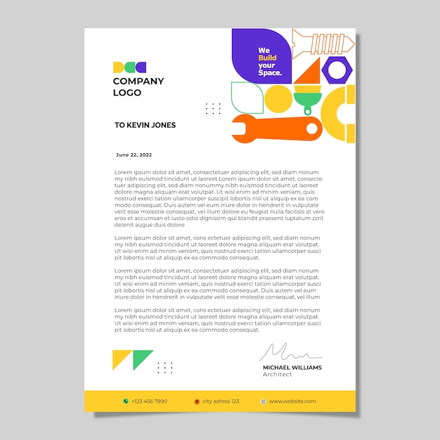 Free vector flat construction letterhead template