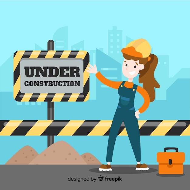 Free vector flat under construction sign background with laborer