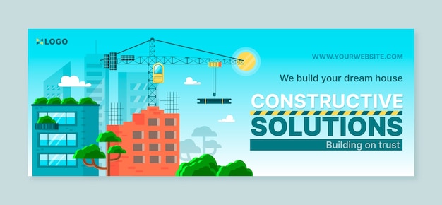 Free vector flat construction social media cover template