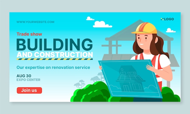 Flat construction social media promo template