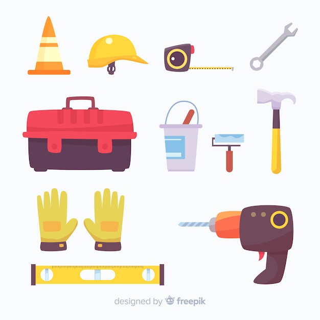 Free vector flat construction tools collection