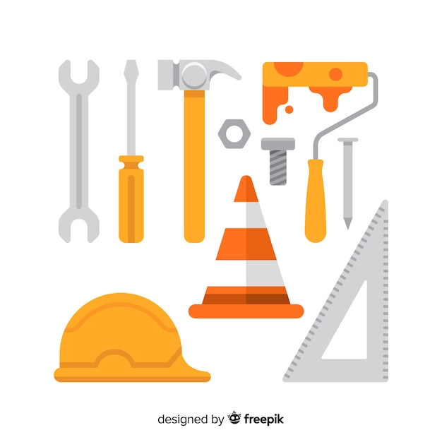 Бесплатное векторное изображение Коллекция плоских строительных инструментов