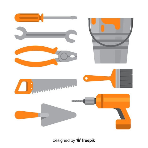 Бесплатное векторное изображение Коллекция плоских строительных инструментов