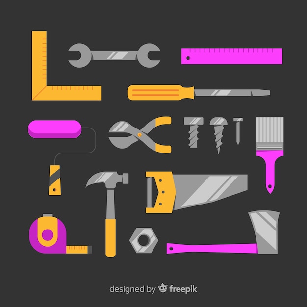 Free vector flat construction tools collection