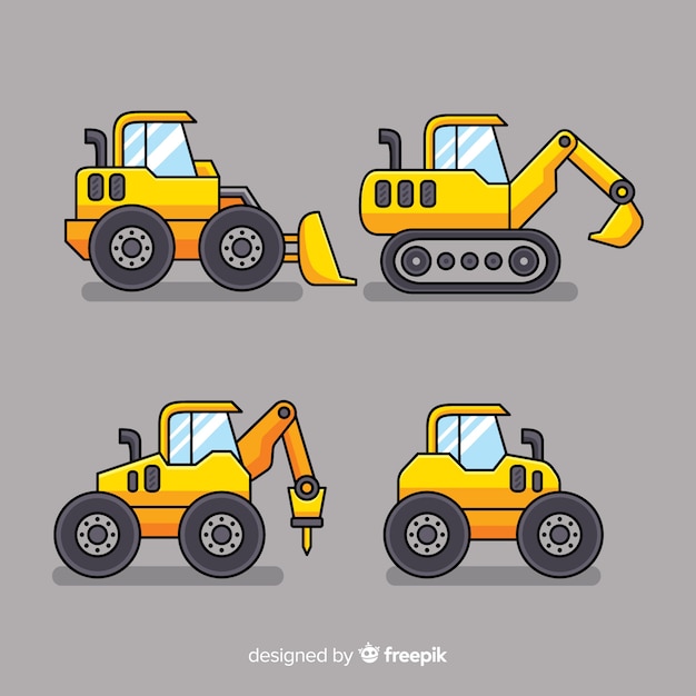 Free vector flat construction trucks collection