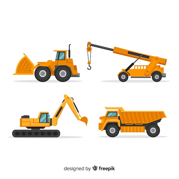 Free vector flat construction trucks collection