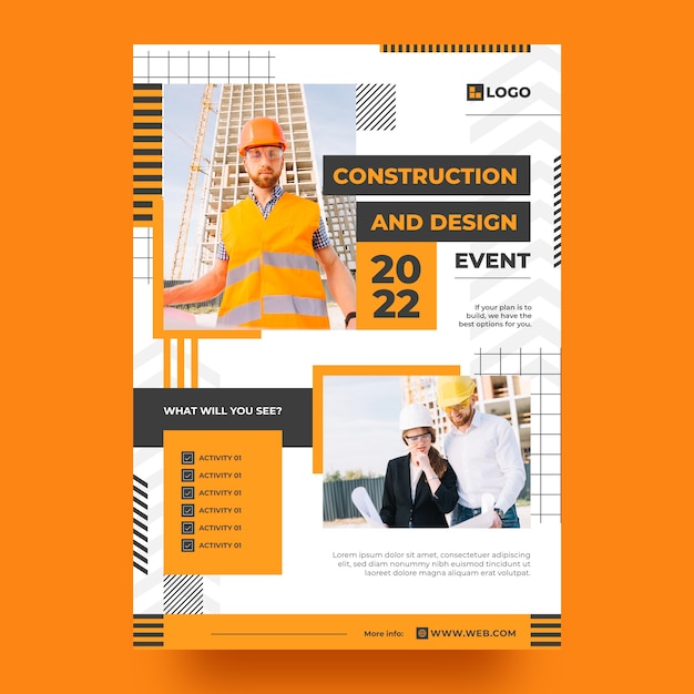 Free vector flat construction vertical poster template